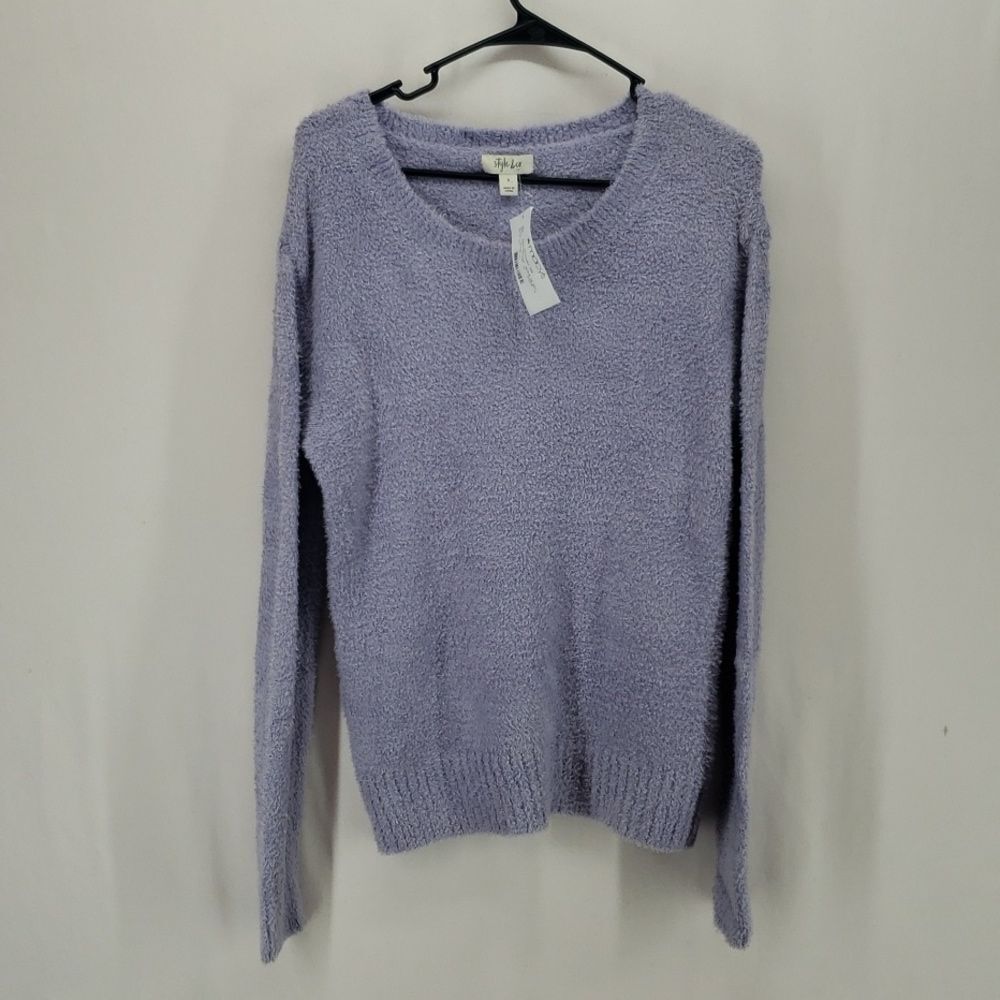Style & Co Purple Fuzzy Sweater Small Soft Cozy Casual Pullover (AL)